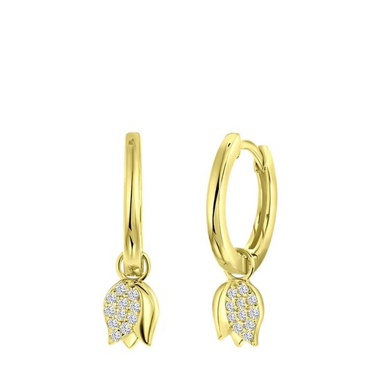 Lucardi Dames Goldplated oorbellen met hanger tulp - Oorbellen - Cadeau - Echt Zilver - Goudkleurig