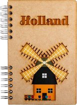 KOMONI - Duurzaam houten Schetsboek - Gerecycled papier - Navulbaar - A5 - Blanco -   Holland Molen
