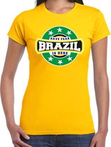 Have fear Brazil is here / Brazilie supporter t-shirt geel voor dames XS