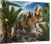 Dinosaurus T-Rex tropical attack - Foto op Plexiglas - 90 x 60 cm