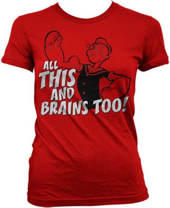 Popeye Dames Tshirt All This And Brains Too Rood