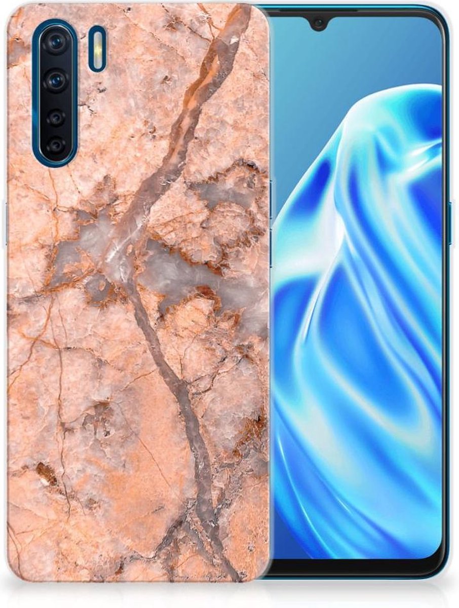 OPPO A91 TPU Siliconen Hoesje Marmer Oranje