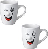 Set van 4x stuks koffiemokken/bekers Smiley model 4 van 300 ml