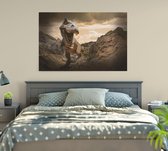 Dinosaurus T-Rex op maanlandschap - Foto op Canvas - 90 x 60 cm