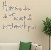 muursticker Home is where de kat - zilver - 50x45cm