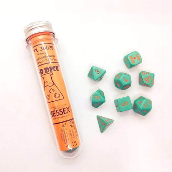 Afbeelding van het spel Chessex 8-Die set Lab Dice Heavy Turquoise/Orange