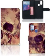 Wallet Book Case Geschikt voor Samsung Galaxy M21 Book Cover Geschikt voor Samsung M30s Smartphone Hoesje Skullhead