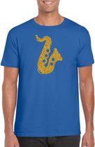 Gouden saxofoon / muziek t-shirt / kleding - blauw - voor heren - muziek shirts / muziek liefhebber  / saxofonisten / jazz / outfit L