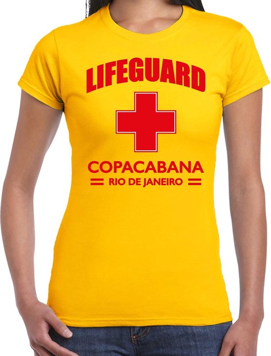 Lifeguard / strandwacht verkleed t-shirt / shirt Lifeguard Copacabana Rio De Janeiro geel voor dames - Bedrukking aan de voorkant / Reddingsbrigade shirt / Verkleedkleding / carnaval / outfit L - Bellatio Decorations