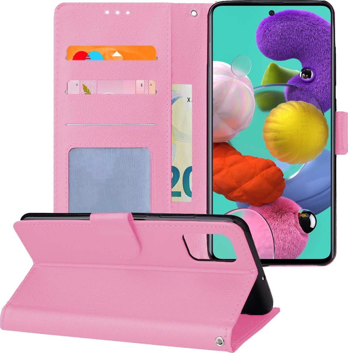 Hoesje - Geschikt voor Samsung Galaxy A51 - Luxe Bookcase - Walletcase Hoes - Portemonnee - Cover - Telefoonhoes - Lichtroze