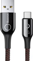 Let op type!! Baseus 1m 3A slimme LED Auto verbreken USB Type-C gevlochten Data Sync gratis netsnoer  voor Galaxy  Huawei  Xiaomi  LG  HTC en andere slimme Phones(Black)