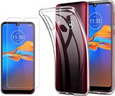 Motorola E6 Plus - Hoesje - Soft TPU Siliconen Case & 2X Tempered Glas Combi - Transparant