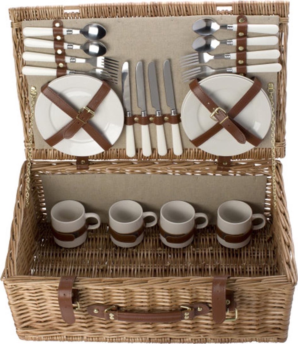 Zettfuly Picknickmandset voor 2 personen, geïsoleerde rieten mand met waterdichte deken, inklapbare picknicktafel voor wijn en besteksets, picknickmandenset voor camping, outdoor, Valentijnsdag (blad