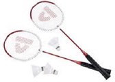 Donnay badminton set - 2 racket (rood/wit/zwart) + 3 shuttles en bewaartas