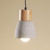 Lindby - hanglamp - 1licht - beton, hout, metaal - H: 17 cm - E27 - betongrijs, licht hout