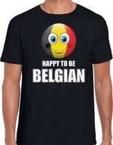 Belgie Happy to be Belgian landen t-shirt met emoticon - zwart - heren -  Belgie landen shirt met Belgische vlag - EK / WK / Olympische spelen outfit / kleding 2XL