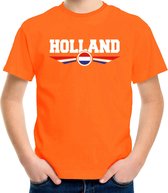 Oranje / Holland supporter t-shirt / shirt oranje met Nederlandse vlag voor kids - Nederlands elftal fan shirt / kleding / Holland supporter 110/116