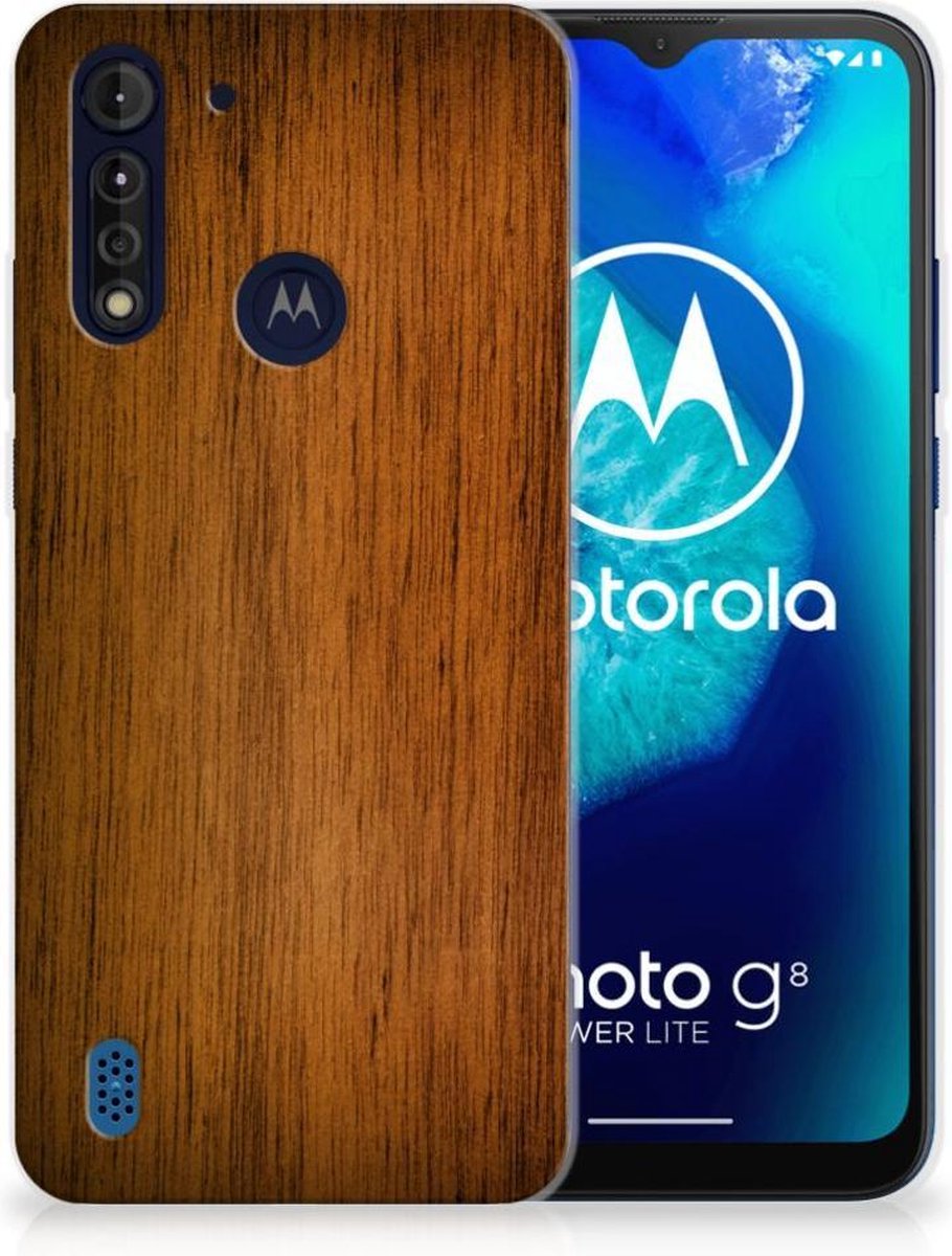 Motorola Moto G8 Power Lite Bumper Hoesje Donker Hout
