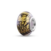 Quiges - Glazen - Kraal - Bedels - Beads Zwart met Goud Past op alle bekende merken armband NG513