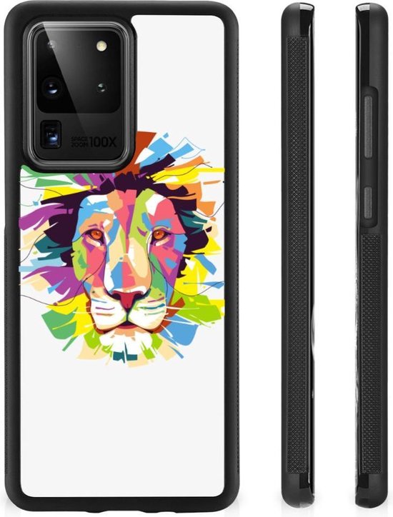 Coque arrière en Siliconen Super comme cadeau pour les Garçons Coque de téléphone Samsung Galaxy S20 Ultra avec bord noir couleur Lion