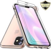 Back cover Hoesje Geschikt voor: iPhone 12 Pro Transparant TPU Siliconen Soft Case + 2X Tempered Glass Screenprotector