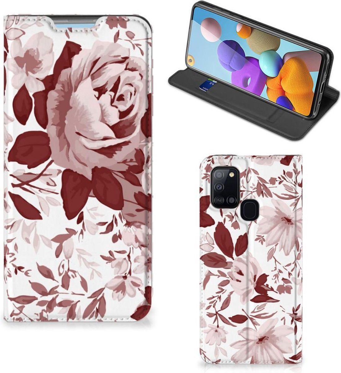 Bookcase Samsung Galaxy A21s Watercolor Flowers