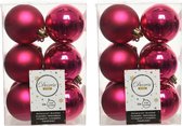 24x Bessen roze kunststof kerstballen 6 cm - Mat/glans - Onbreekbare plastic kerstballen - Kerstboomversiering bessen roze