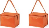 2x stuks kleine mini  koeltasjes oranje sixpack blikjes - Compacte koelboxen/koeltassen en elementen