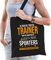 Trotse trainer van de beste sporters katoenen cadeau tas voor dames - zwart - verjaardag - kado cadeau tas voor trainers
