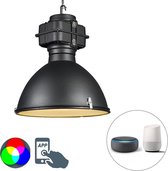 QAZQA sicko - Industriele LED Dimbare Smart Grote hanglamp incl. wifi met Dimmer - 1 lichts - Ø 53 cm - Zwart - Industrieel - Woonkamer | Slaapkamer | Keuken