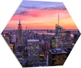 WallClassics - PVC Schuimplaat Hexagon - Uitzicht over de Stad New York bij Zonsopkomst - 70x60.9 cm Foto op Hexagon (Met Ophangsysteem)