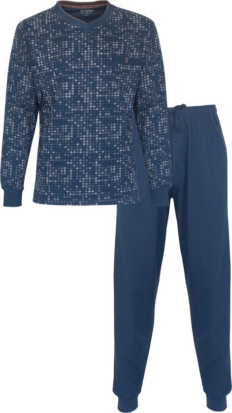 Paul Hopkins Heren Pyjama - V Hals - 100% Katoen - Donkerblauw - Maat L