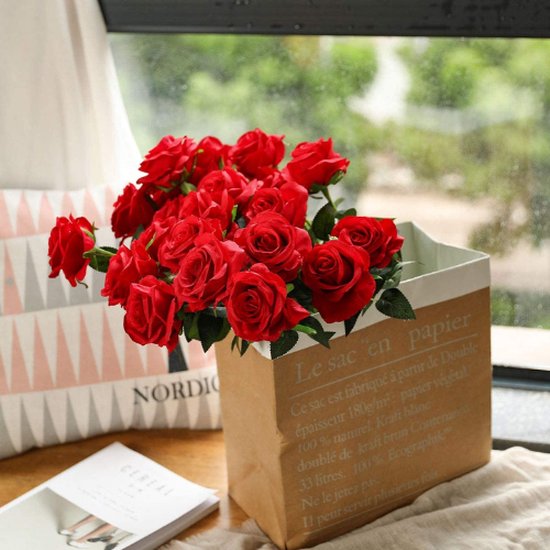 ROSIFY Fleurs artificielles - Fausses Fleurs - Roses Artificielles - Fleurs en Soie - Set de 10 Roses Artificielles - 50cm - Rouge