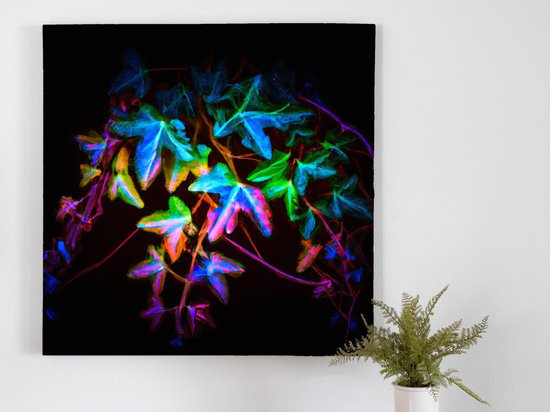 Virtual Autumn: A Technicolor Display of Cyber Leaves kunst - 100x100 centimeter op Canvas | Foto op Canvas - wanddecoratie