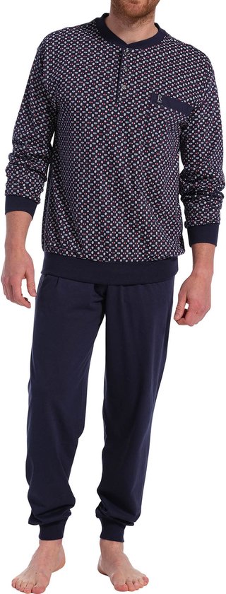 Robson Heren pyjama tricot - Blue Square - 54 - Blauw
