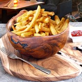 Bol de service en bois - saladier - coupe à fruits - DARS Ø 25CM - en bois de racine de teak fin avec une paire de bougeoirs à thé offerte.