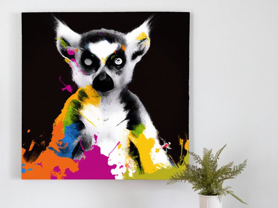 Kleur lemur in de nacht | Kleur lemur in de nacht | Kunst - 40x40 centimeter op Canvas | Foto op Canvas