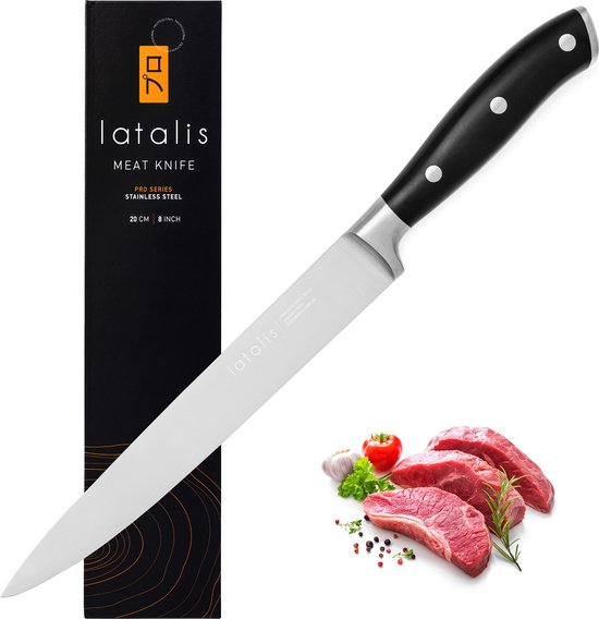 Latalis Pro Serie Vleesmes 20 cm - Keukenmes - RVS - Vlijmscherp vleesmes in een giftbox