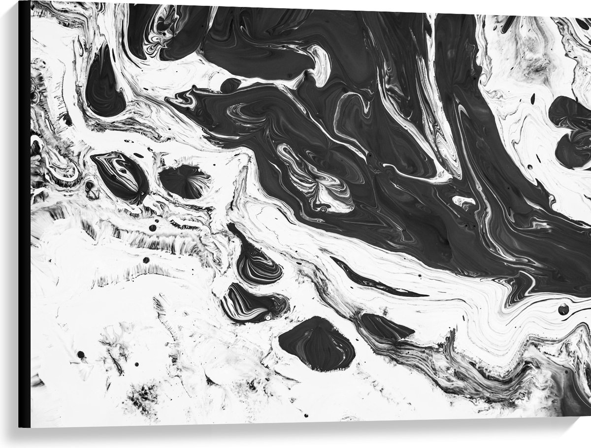 Canvas - Zwart met Wit Gemixte Verf - 100x75 cm Foto op Canvas Schilderij (Wanddecoratie op Canvas)