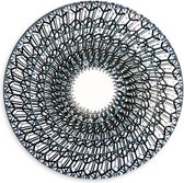 Dibond Muurcirkel - Witte Achtergrond met Zwart Gekleurde Cirkels Vol Patronen - 60x60 cm Foto op Aluminium Muurcirkel (met ophangsysteem)