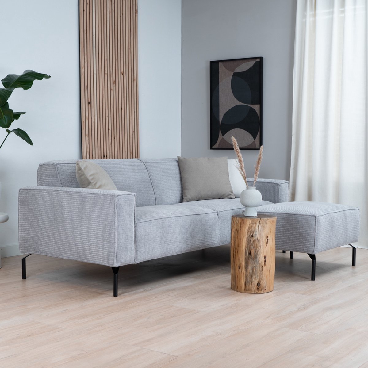 Bronx71® 3-zitsbank Kansas lichtgrijs ribstof