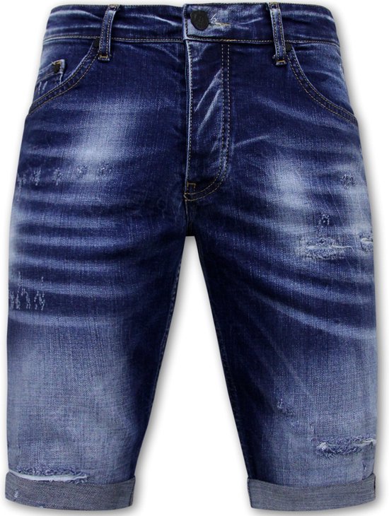 Blue Ripped Shorts Heren - Slim Fit -1081- Blauw