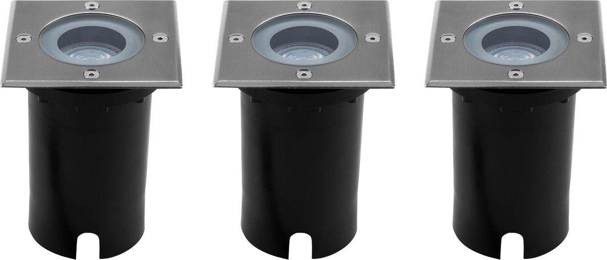 Ledvion Set van 3 LED Grondspot Buiten IP67 3W 230V GU10 vierkant
