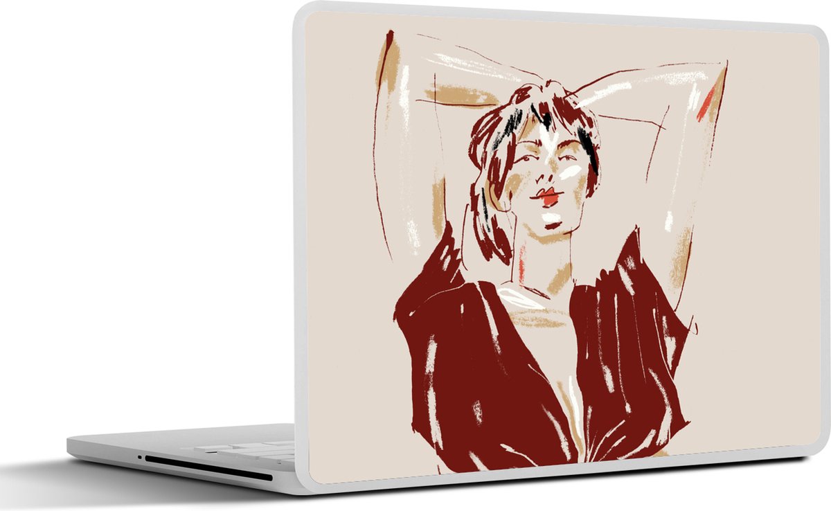 Laptop sticker - 15.6 inch - Portret - Vrouw - Rood - Abstract - 36x27,5cm - Laptopstickers - Laptop skin - Cover