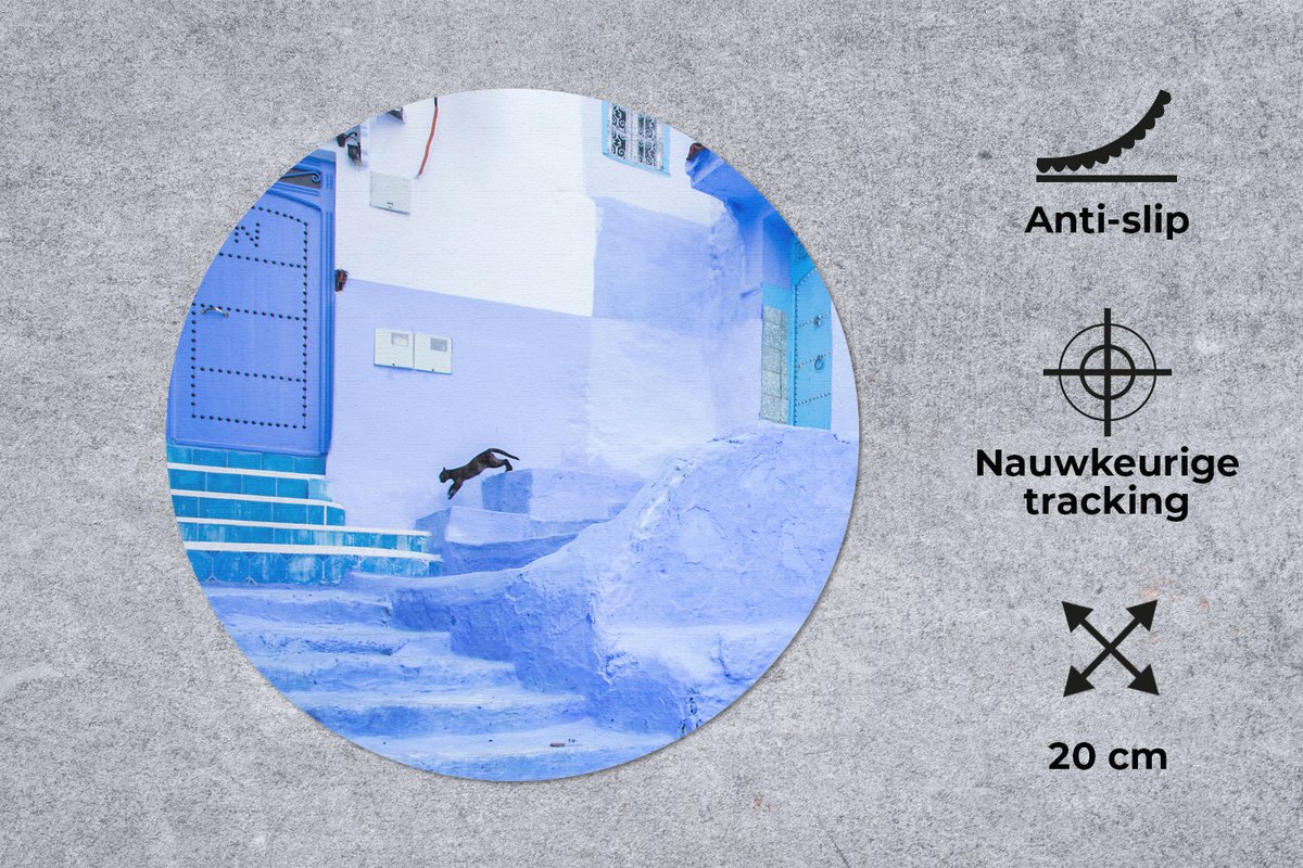 Muismat rond 20x20 cm - Mousepad Straat - Blauw - Deuren - Architectuur - Ronde muismatten