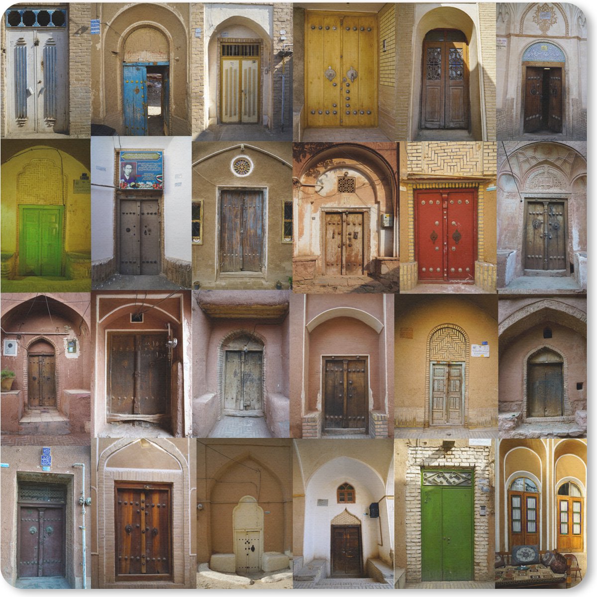 Muismat 30x30 cm - Mousepad Deuren - Kleurrijk - Architectuur - Collage - Vintage - Muismatten