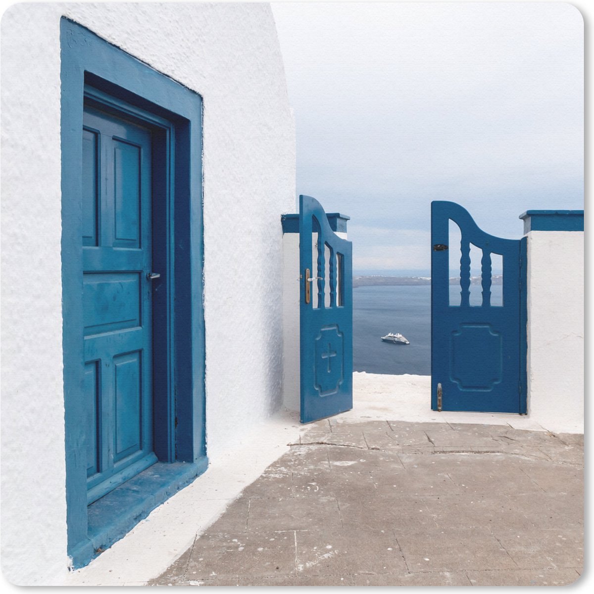 Muismat 30x30 cm - Mousepad Deur - Blauw - Wit - Architectuur - Muismatten