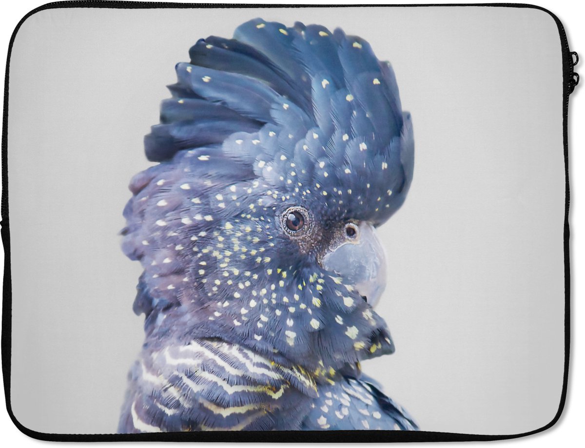 Laptophoes 17 inch - Kaketoe - Blauw - Dieren - Natuur - Laptop sleeve - Binnenmaat 41x28 cm - Zwarte achterkant
