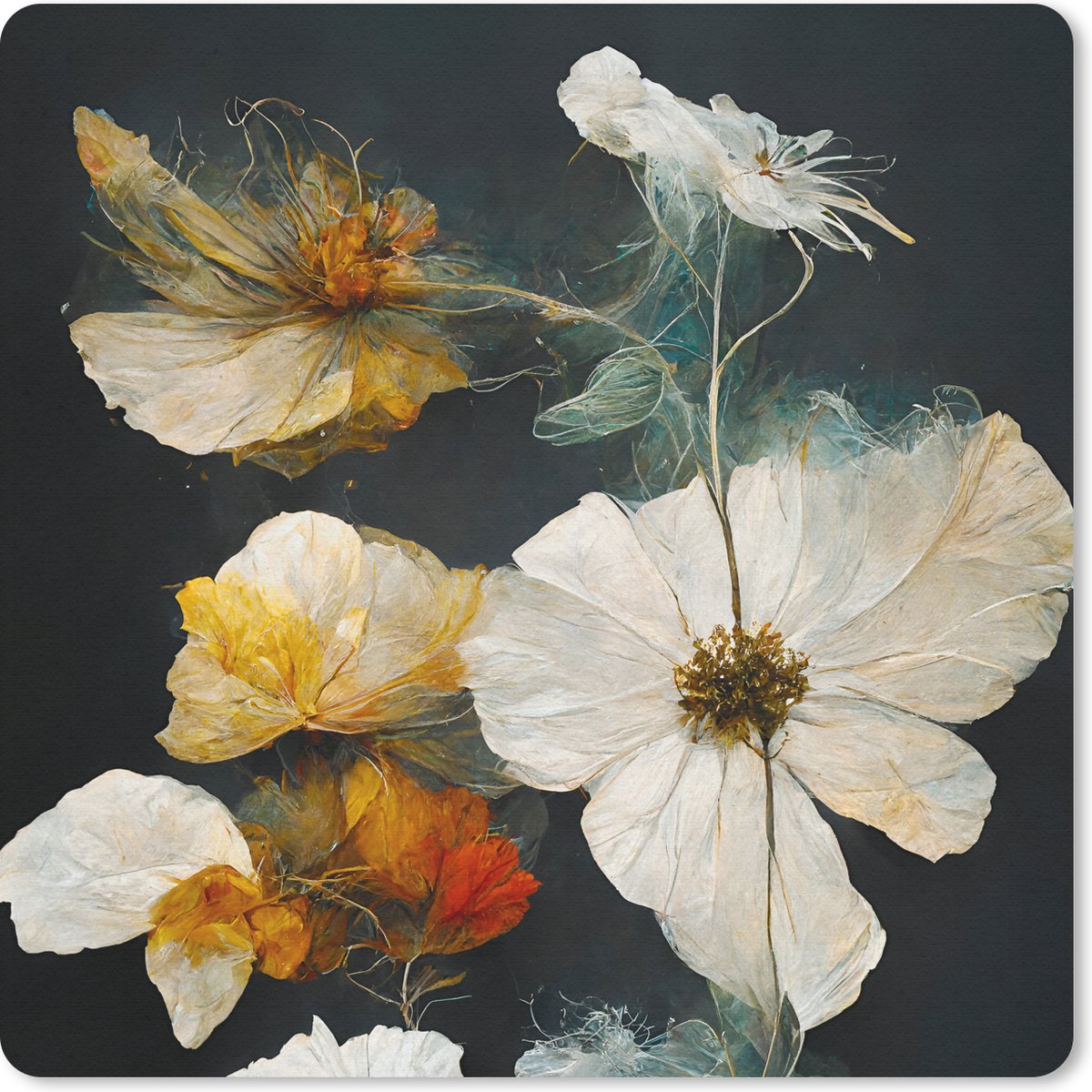 Muismat 30x30 cm - Mousepad Bloemen - Planten - Zwart - Wit - Muismatten