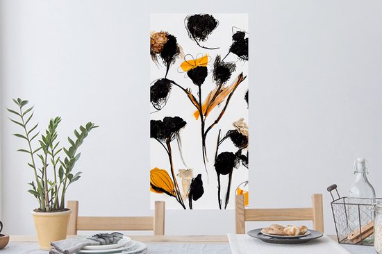 Stickers muraux - Feuille autocollante - Fleurs - Zwart - Plantes - Pastel - Jaune - 40x80 cm - Film adhésif - Stickers muraux chambre enfant - Papier peint autocollant - Papier peint autocollant - Feuille autocollante